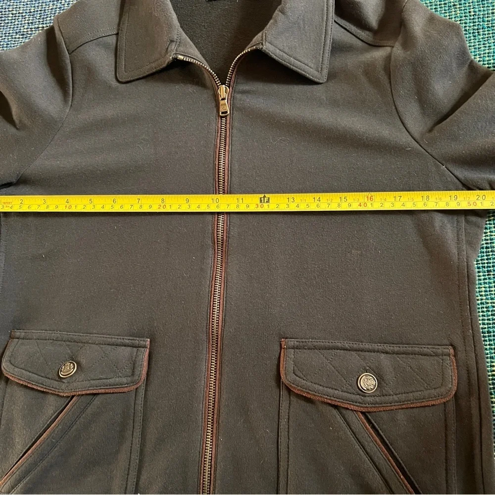 Ralph Lauren 100% Cotton Olive Knit Jacket, Brass Details - Size Petite Medium